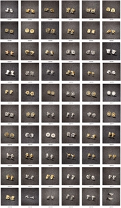 Detailed catalog of stainless steel stud earrings with animal and nature motifs
