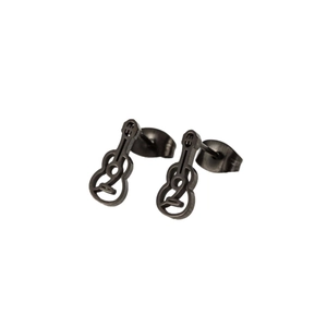 Minimalist guitar shaped earrings in black finish with hollow out music theme design