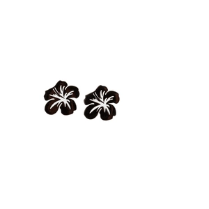 Minimalist stainless steel hollow floral stud earrings in black and white tropical style