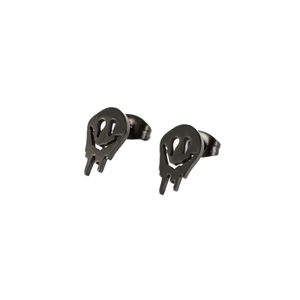 Paar schwarze Ohrstecker aus Edelstahl mit tropfendem, geschmolzenem Smiley-Gesicht