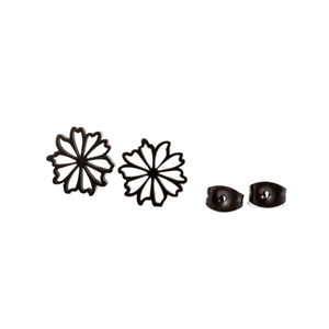 Boucles d'oreilles marguerites ajourées en acier inoxydable noir avec fermoirs papillon