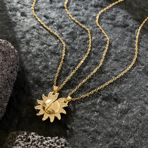 Roestvrijstalen Ketting Koper Zirkonia Zon Magnetische Hanger Halsketting Met Gravure You Are My Sunshine Goud Sieraden Vrouwen
