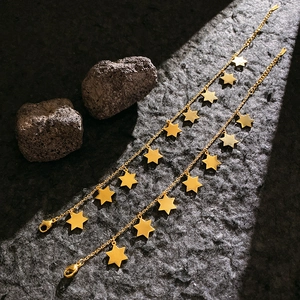 Mode Edelstahl Vergoldet Multi Charme Armband Fußkettchen Für Damen Stern Musiknote Rose Bär Kleeblatt Schmuck Zubehör
