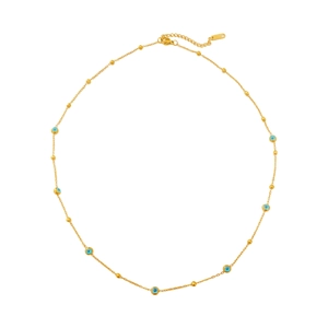 Collar de ojo turco dorado en acero inoxidable con cuentas azules y blancas de moda