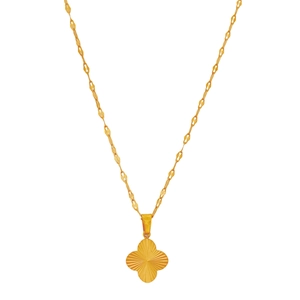 Exquisite gold clover necklace with sunray textured pendant and water wave chain for women