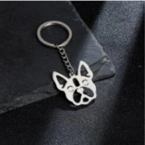 Polished stainless steel bulldog silhouette keychain accessory for bags and keys