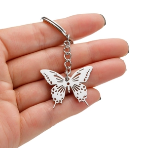 Handheld minimalist stainless steel butterfly pendant keychain with hollow wing design