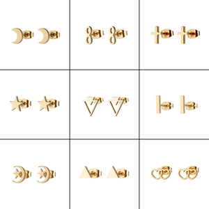 Minimalist Stainless Steel Stud Earrings 18K Gold Plated Geometric Tiny Star Moon Cross Heart Infinity Stud Earrings For Women Jewelry
