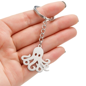 Minimalist octopus stainless steel keychain with silver metal pendant for bag and gift