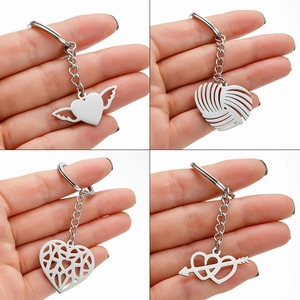 Stainless Steel Heart Keychain For Women Mother's Day Gift Minimalist Hollow Heart Wings Cupid's Arrow Key Ring Pendant Jewelry