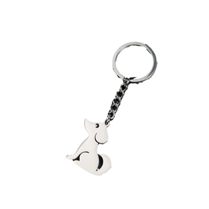 Llavero minimalista de acero inoxidable con colgante de silueta de perro sentado