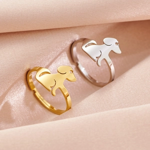 Minimalist adjustable stainless steel rings featuring cute dog silhouette in gold and silver