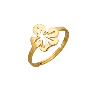 Anello aperto in acciaio inossidabile dorato con design a fiore cavo e fascia regolabile