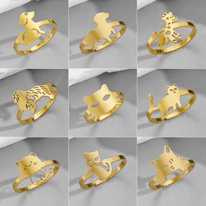 Minimalist Stainless Steel Animal Ring Adjustable Open Jewelry With Dog Cat Giraffe Silhouette For Women Fashion Gift