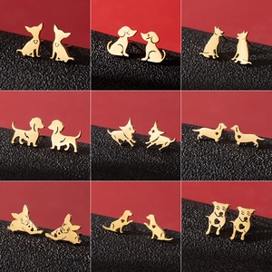 Pendientes de Botón de Perro de Acero Inoxidable con Recorte de Corazón Lindos Pendientes de Silueta de Animal para Mujer Joyería Diaria