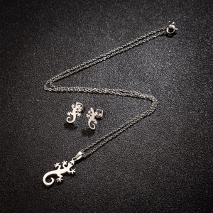 Set gioielli 3 pezzi geco in acciaio inossidabile con collana pendente e orecchini