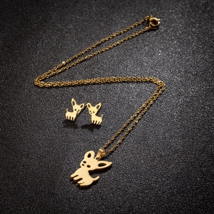 Parure Chien Chihuahua En Acier Inoxydable Collier Et Boucles d'Oreilles Silhouette Chiot Creuse Pour Femmes Filles