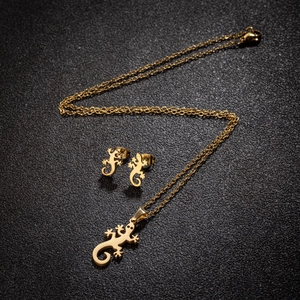 Collana Con Pendente Geco Lucertola In Acciaio Inossidabile E Orecchini Gioielli Per Donna Stile Animale Alla Moda