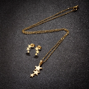 Elegant gold-plated stainless steel star pendant necklace and earring jewelry set for women