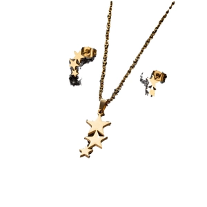 Elegant gold stainless steel jewelry set featuring tiered star pendant and matching stud earrings