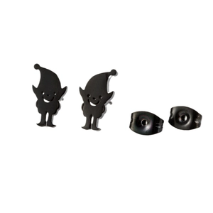 Boucles d'oreilles nains mignonnes en acier inoxydable noir avec un visage souriant