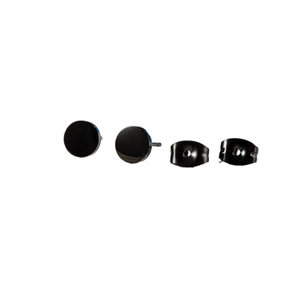 Minimalist black stainless steel round stud earrings set with butterfly backings