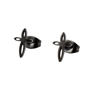 Boucles d'oreilles clous minimalistes en acier noir avec motif étoile géométrique évidé