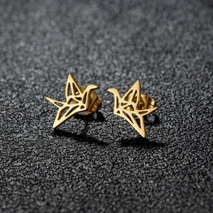 Minimalistische Roestvrijstalen Origami Kraanvogel Oorknopjes Geometrische Holle Vogel Oorbellen Sieraden Cadeau Voor Vrouwen