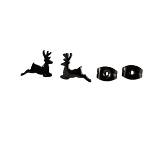 Minimalist black reindeer stud earrings in running pose with butterfly backings
