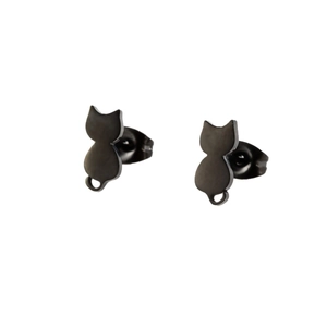 Funny cartoon back-to-back cat stud earrings in matte black stainless steel for women