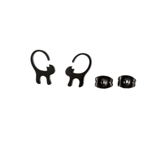 Minimalist matte black long-tailed cat stud earrings for women in stainless steel