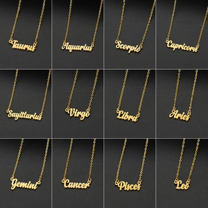 Collar de Pendiente de 12 Signos del Zodiaco de Acero Inoxidable Bañado en Oro de 18K Plata Letra de Guión Joyería para Mujer Regalo Minimalista Retro