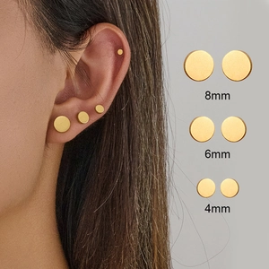 Minimalist Stainless Steel Geometric Round Circle Stud Earrings For Women Gold Silver Black Butterfly Clasp Fashion Jewelry