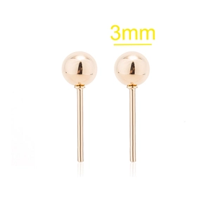 Detailed close-up of 3mm rose gold spherical stud earrings with mirror polished finish