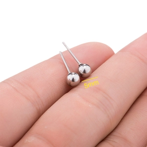 5mm silver polished stainless steel ball stud earrings for daily wear