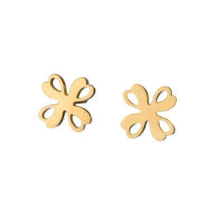 Polished gold cutout clover earrings in minimalist stainless steel for women