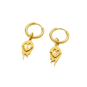 Boucles d'oreilles créoles gothiques en acier inoxydable doré avec smiley fondu