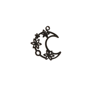 Minimalist black moon pendant with hollow floral pattern for DIY jewelry making