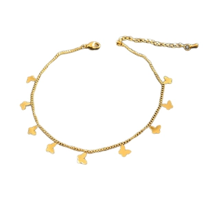 Elegant gold butterfly charm anklet with adjustable stainless steel chain for women