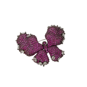 Sparkling magenta zircon butterfly brooch pin with black metallic finish for suits