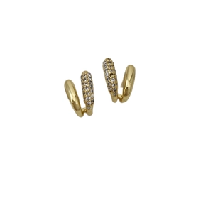 Minimalist gold asymmetric earrings with geometric zircon micro-pave and smooth finish