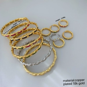 Luxury 18k gold plated copper jewelry set with colorful square zircon stones for women
