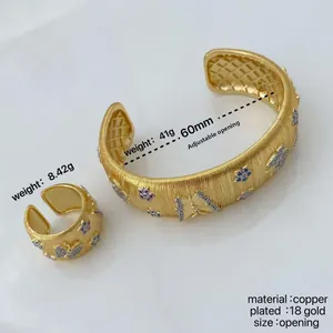Brushed 18K gold plated jewelry set with zircon butterfly and flower designs