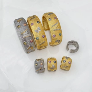 Brushed 18K gold butterfly flower jewelry set with colorful zircon stones