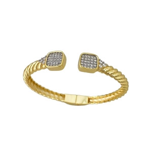 Bracelet jonc torsadé doré élégant avec embouts carrés sertis de zircons pour femme