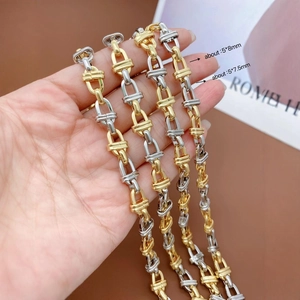 Industrial Style Two-Tone Gold Silver Plated Alloy Link Chain For DIY Jewelry Making Horseshoe U-Shape Metal Accessories