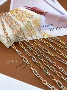 Three sizes of metal paperclip chains in gold, silver, and rose gold for DIY jewelry