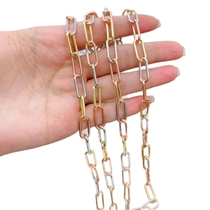 Polished minimalist rectangular paperclip chain in gold silver and rose gold finishes