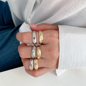 Minimalist gold and silver quilted wave rings with a polished finish for women