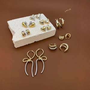 Gold Plated Brass Heart Bowknot Star Dangle Earrings Modern Two-tone Geometric Metal Earrings For Women Party Daily Jewelry